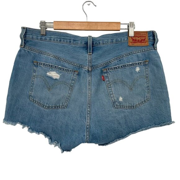 Levi's 501 Original High Rise Denim Shorts Size 34 Sansome Straggler Button Fly - Picture 2 of 5